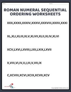 Roman Numeral Sequential Ordering Worksheets Roman Numeral Worksheet 1 TO 100