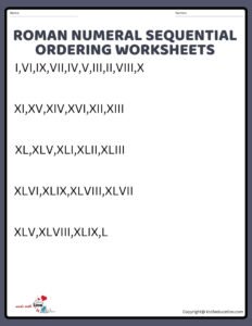 Roman Numeral Sequential Ordering Worksheets Roman Numeral Worksheet 1 TO 50