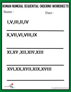 Roman Numeral Sequential Ordering Worksheets Roman Numeral Worksheets For Grade 3