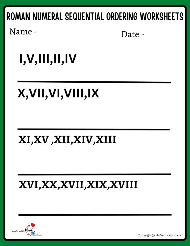 Roman Numeral Sequential Ordering Worksheets Roman Numeral Worksheets For Grade 3 | FREE Download