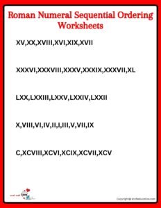 Roman Numeral Sequential Ordering Worksheets Roman Numeral Worksheets For Grade 3 1 TO 100 (2)