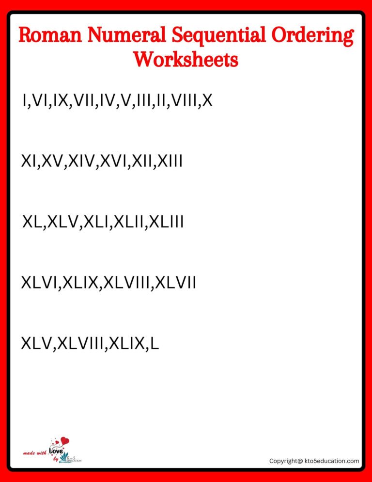 Roman Numeral Sequential Ordering Worksheets Roman Numeral Worksheets For Grade 3 1 TO 50 (2) | FREE Download