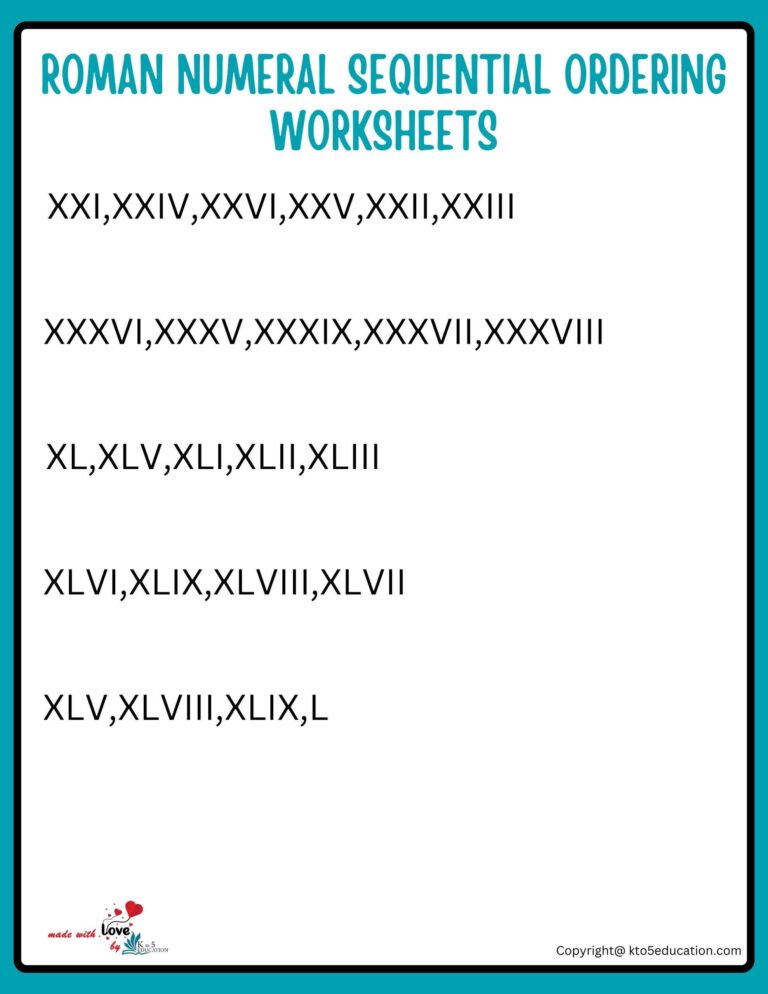 Roman Numeral Sequential Ordering Worksheets Roman Numeral Worksheets For Grade 3 1 TO 50 | FREE Download