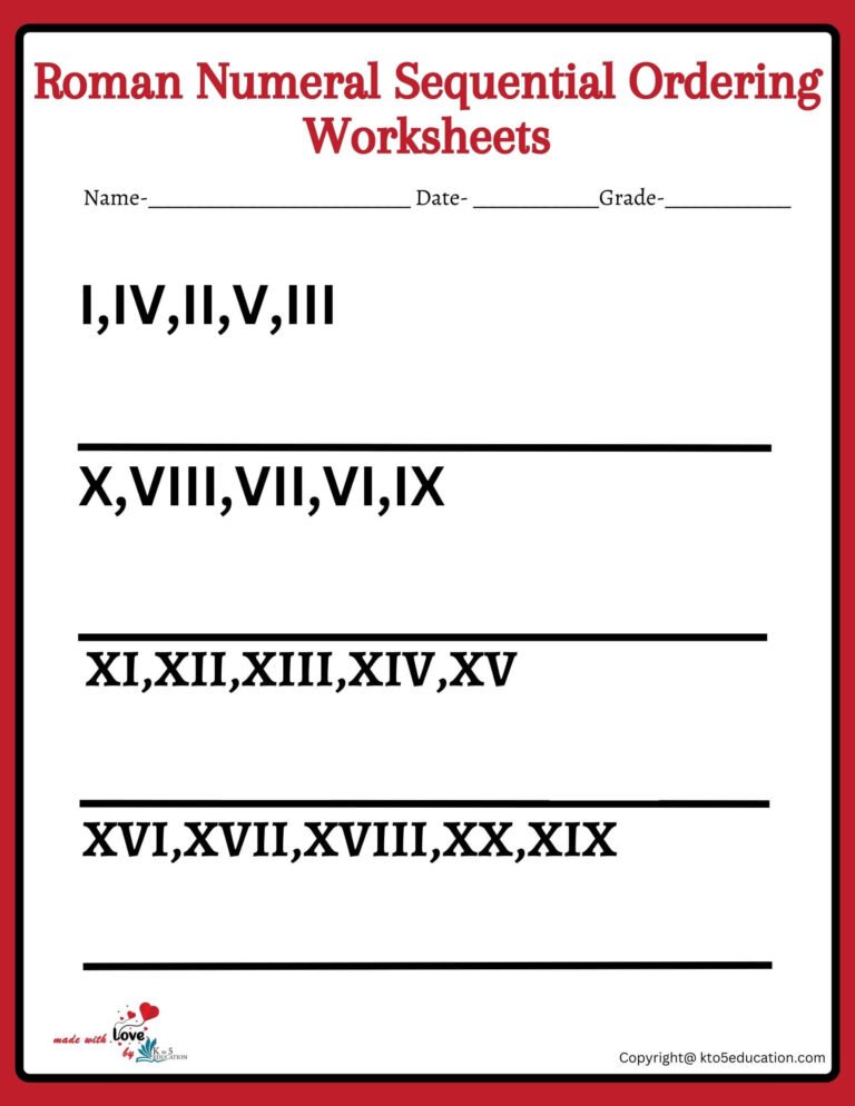 Roman Numeral Sequential Ordering Worksheets Roman Numeral Worksheets Grade 5