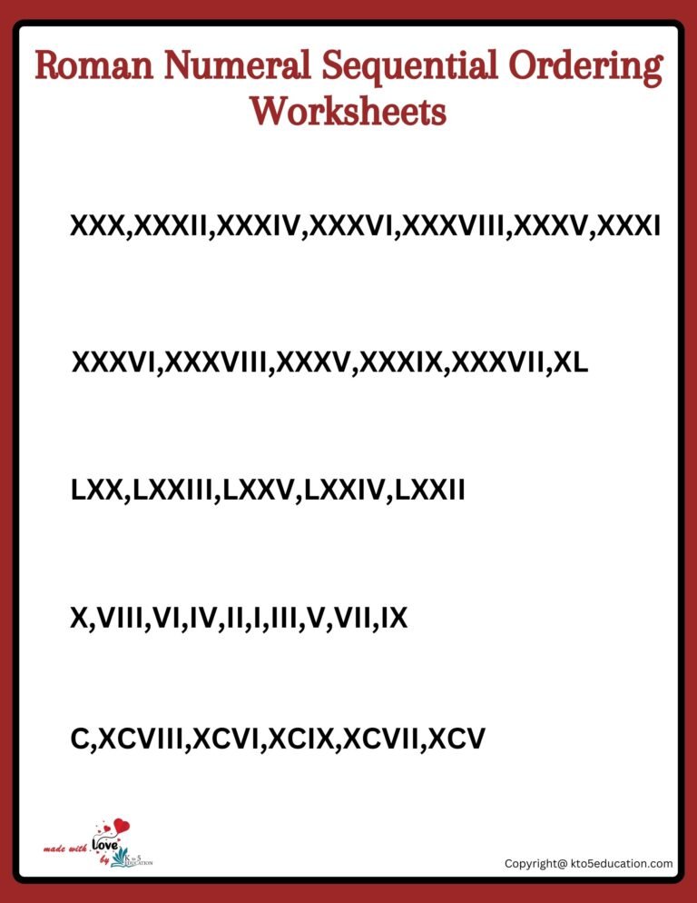 Roman Numeral Sequential Ordering Worksheets Roman Numeral Worksheets Grade 5 1 TO 100 (2) | FREE Download