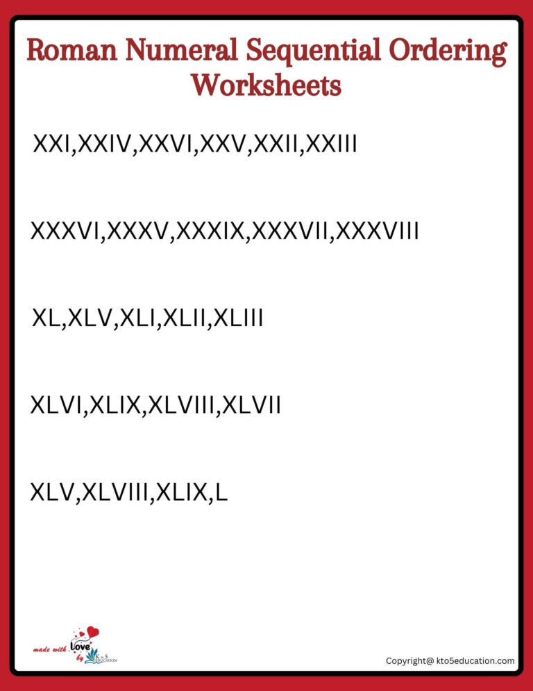 Roman Numeral Sequential Ordering Worksheets Roman Numeral Worksheets Grade 5 1 TO 50 (2) | FREE Download