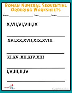 Roman Numeral Sequential Ordering Worksheets Roman Numeral Worksheets Grade 6