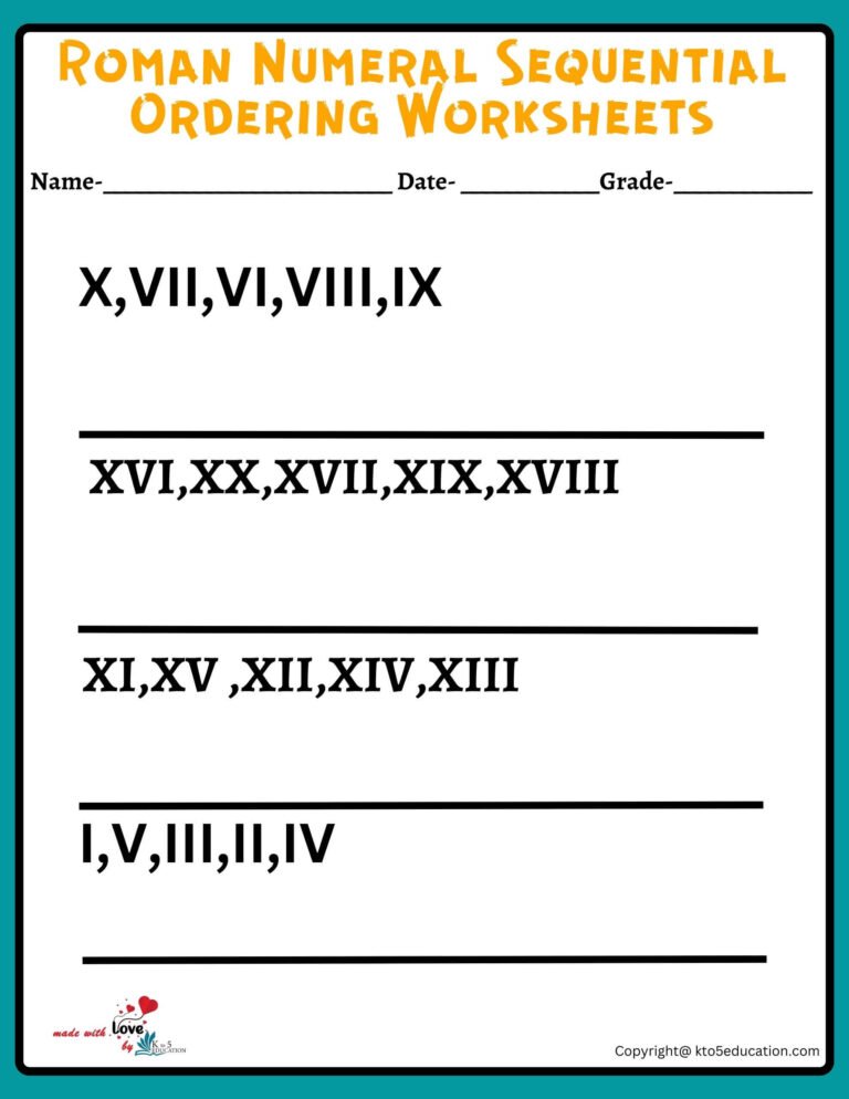 Roman Numeral Sequential Ordering Worksheets Roman Numeral Worksheets Grade 6 | FREE Download