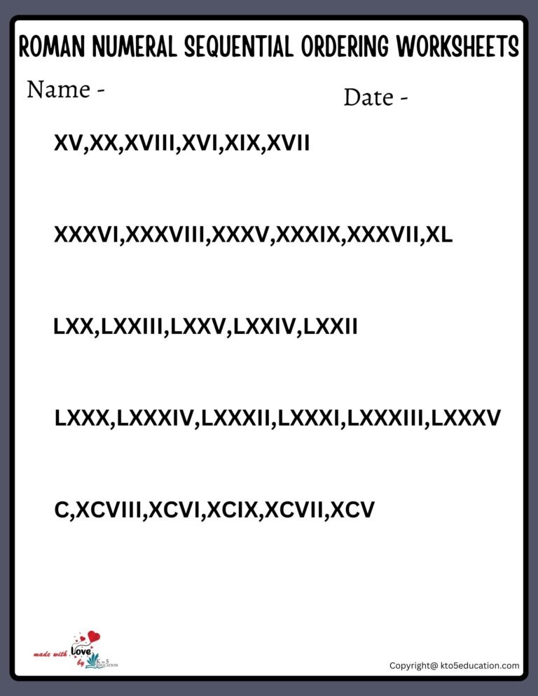 Roman Numeral Sequential Ordering Worksheets Roman Numeral Worksheets Grade 6 1 TO 100 (2) | FREE Download