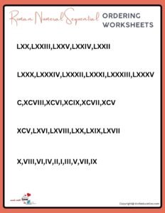 Roman Numeral Sequential Ordering Worksheets Roman Numeral Worksheets Grade 6 1 TO 100