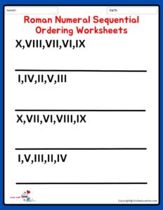 Roman Numeral Sequential Ordering Worksheets Roman Numeral Worksheets Grade 6