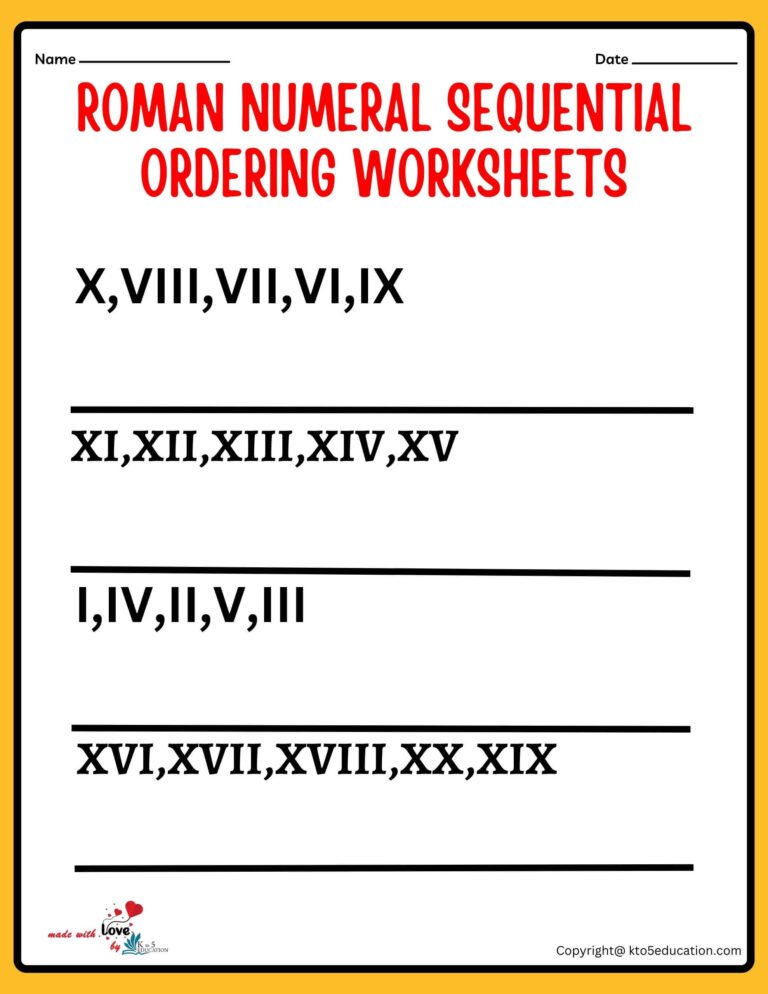 Roman Numeral Sequential Ordering Worksheets Roman Numerals Addition And Subtraction Worksheets | FREE Download