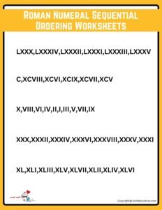 Roman Numeral Sequential Ordering Worksheets Roman Numerals Addition And Subtraction Worksheets 1 TO 100 (2)