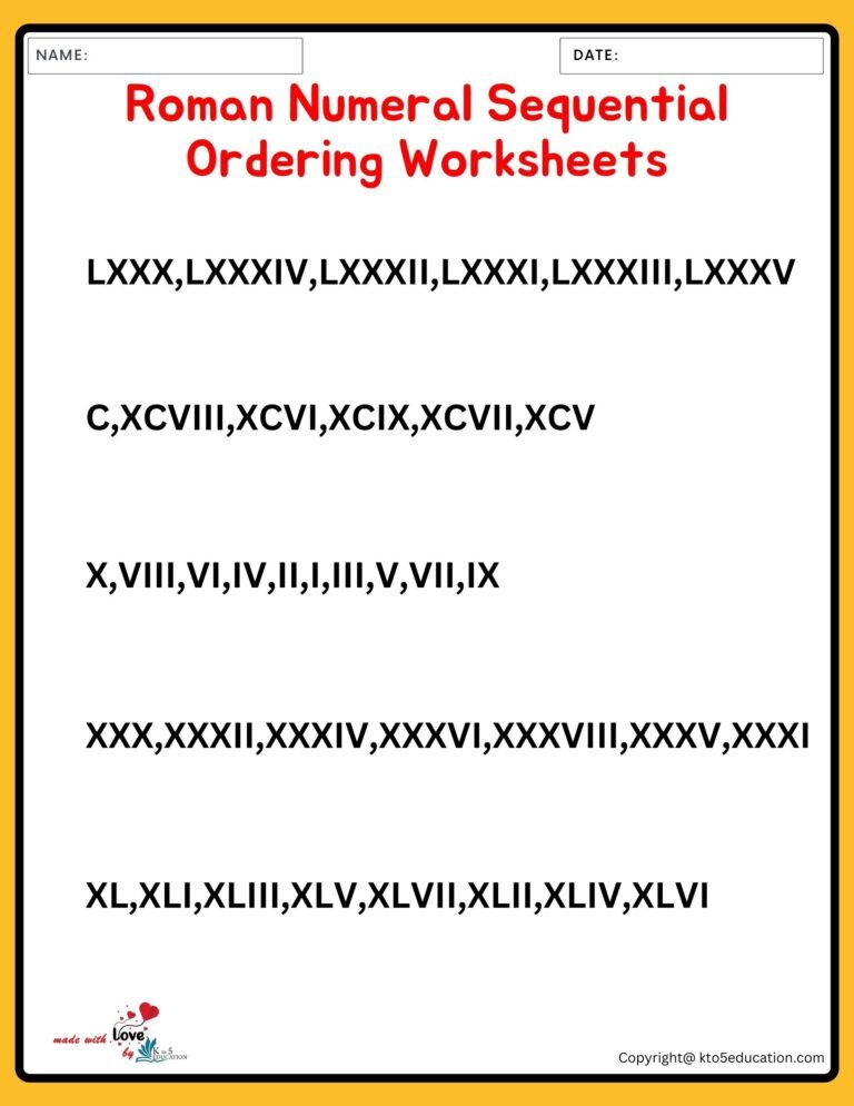 Roman Numeral Sequential Ordering Worksheets Roman Numerals Addition And Subtraction Worksheets 1 TO 100 | FREE Download