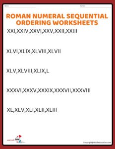 Roman Numeral Sequential Ordering Worksheets Roman Numerals Addition And Subtraction Worksheets 1 TO 50 (2)