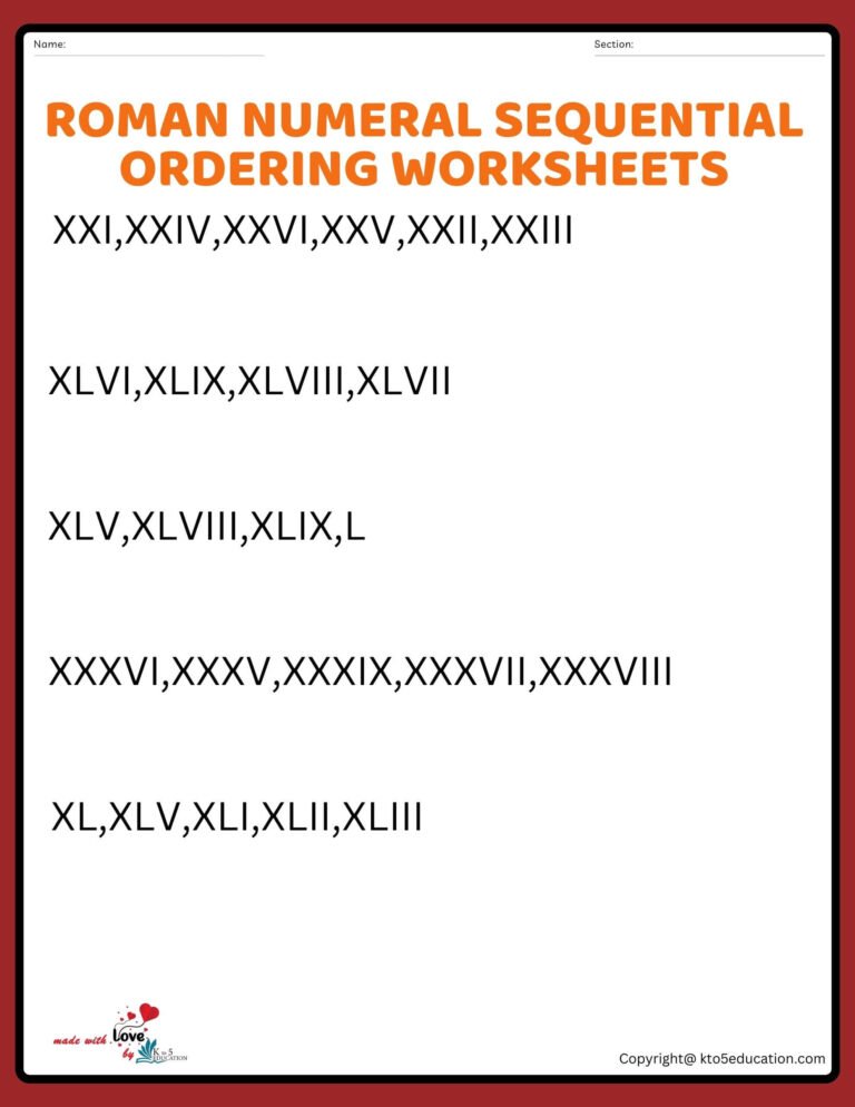 Roman Numeral Sequential Ordering Worksheets Roman Numerals Addition And Subtraction Worksheets 1 TO 50 (2) | FREE Download