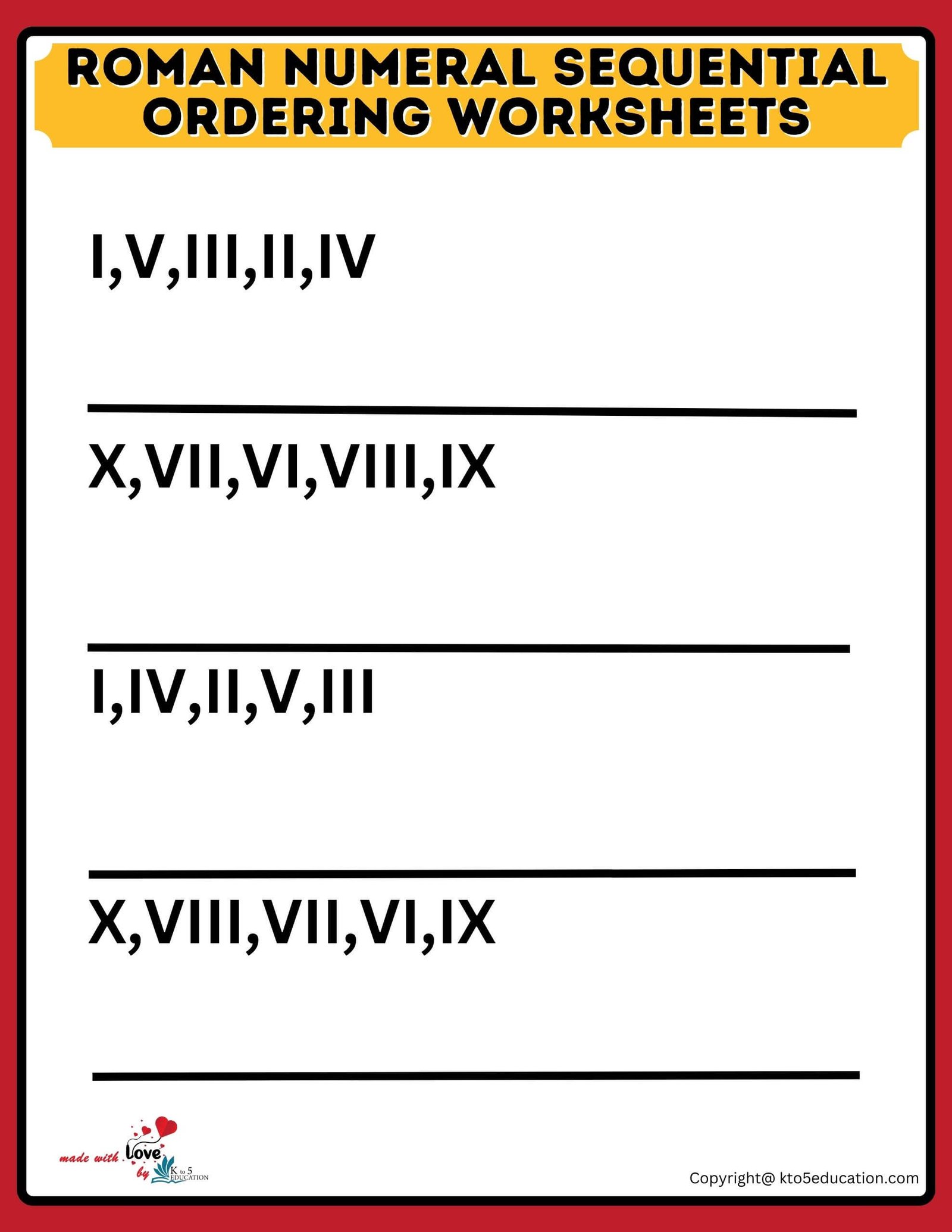 Roman Numeral Sequential Ordering Worksheets Roman Numerals Addition And Subtraction Worksheets