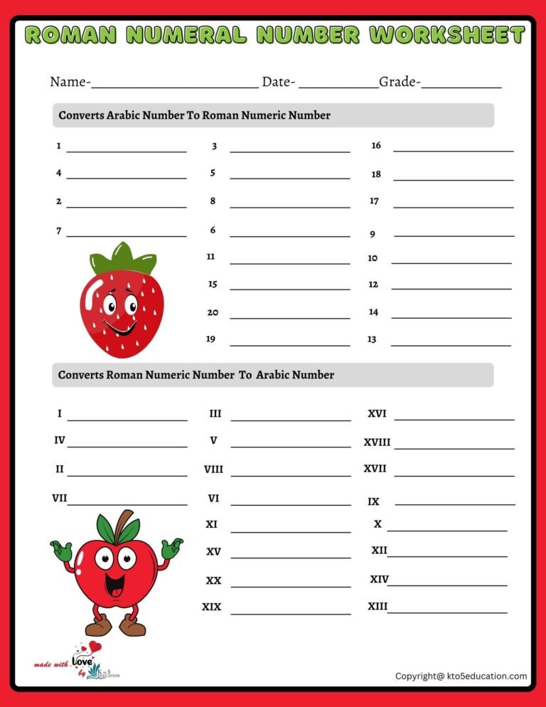 Roman Numeral Worksheet V2 | FREE Download