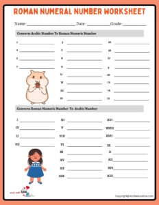 Roman Numeral Worksheet 1 to 20