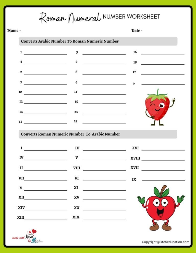 Roman Numeral Worksheets For Grade 3 1 to 20 | FREE Download