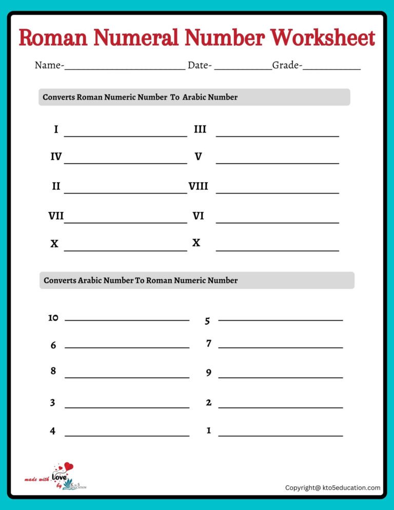 Roman Numeral Worksheets Grade 5 | FREE Download