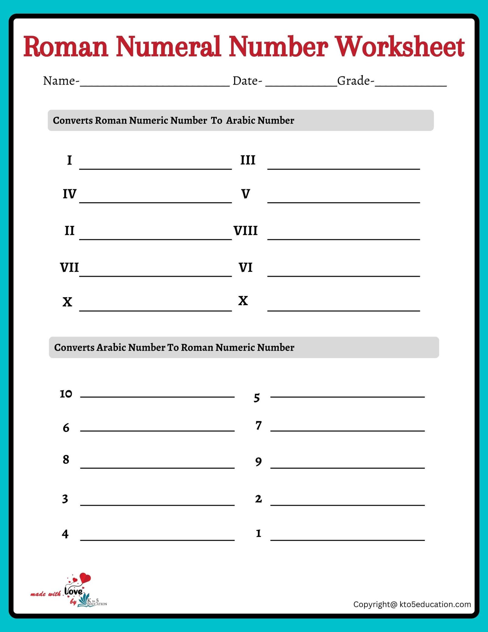 Roman Numeral Worksheets Grade 5