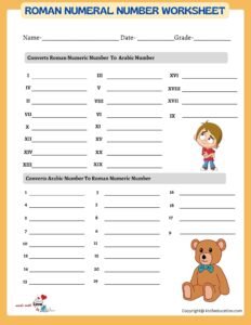 Roman Numeral Worksheets Grade 6 1 to 20
