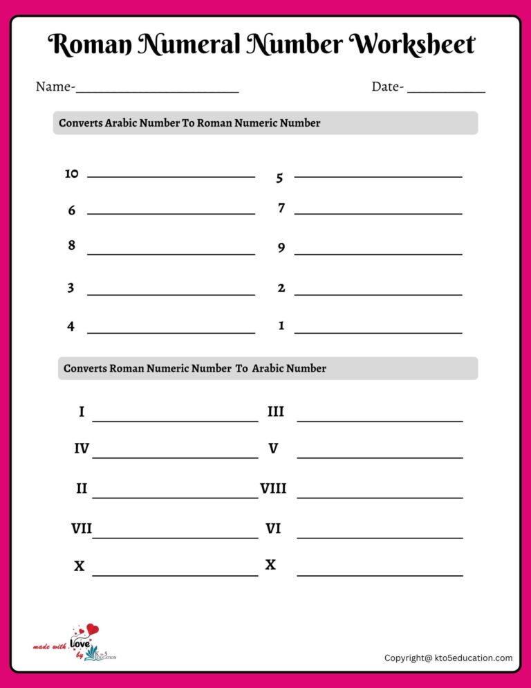 Roman Numeral Worksheets Grade 6 | FREE Download