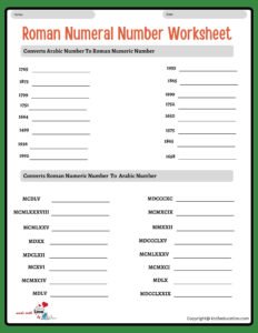 Roman Numeral Year Practice Worksheets Grade 5