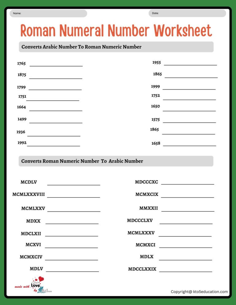 Roman Numeral Year Practice Worksheets Grade 5 | FREE Download