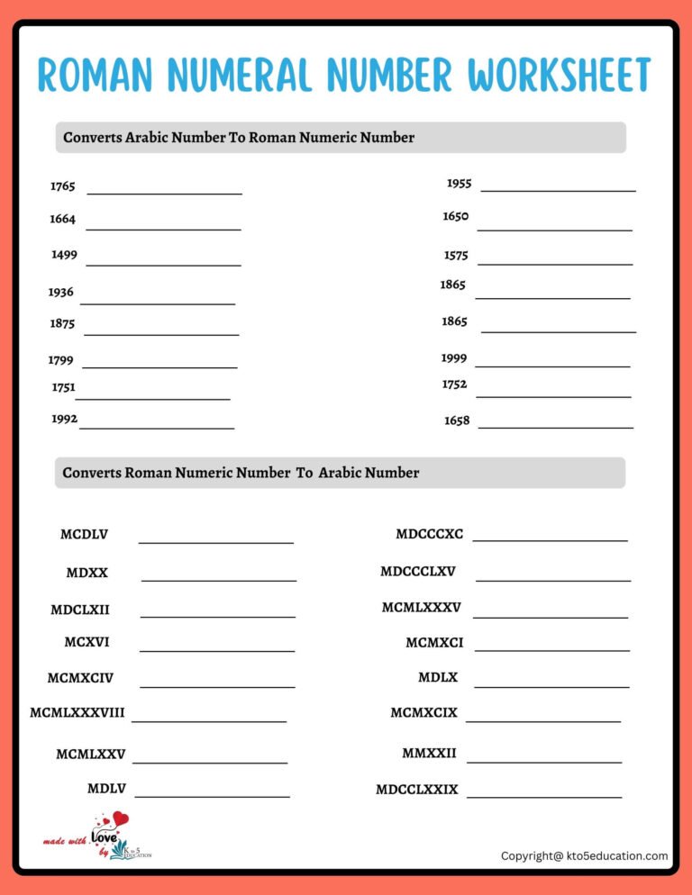 Roman Numeral Year Practice Worksheets Grade 6 | FREE Download