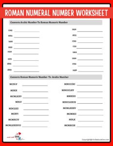 Roman Numeral Year Worksheet