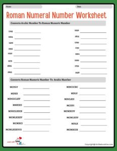 Roman Numeral Year Worksheet For Practice