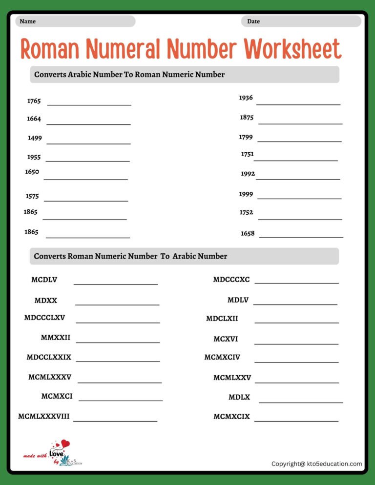 Roman Numeral Year Worksheet For Practice | FREE Download