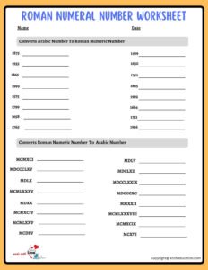 Roman Numeral Year Worksheets For Grade 3