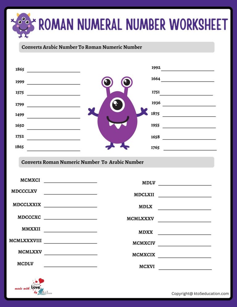 Roman Numeral Year Worksheets Grade 5 | FREE Download