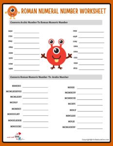 Roman Numeral Year Worksheets Grade 6