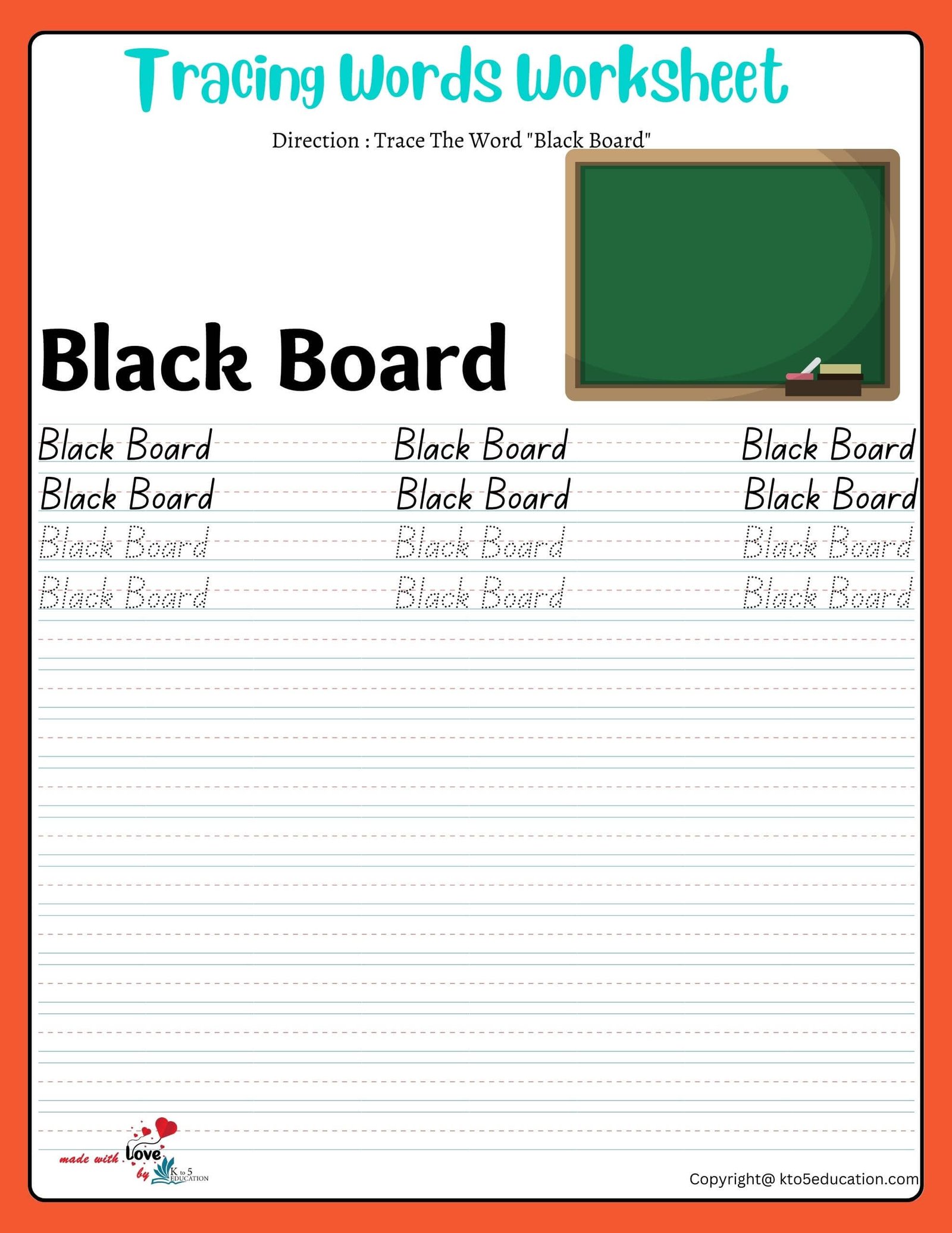Trace The Word Black Board Worksheet