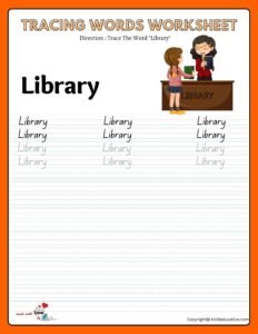 Trace The Word Library Worksheet