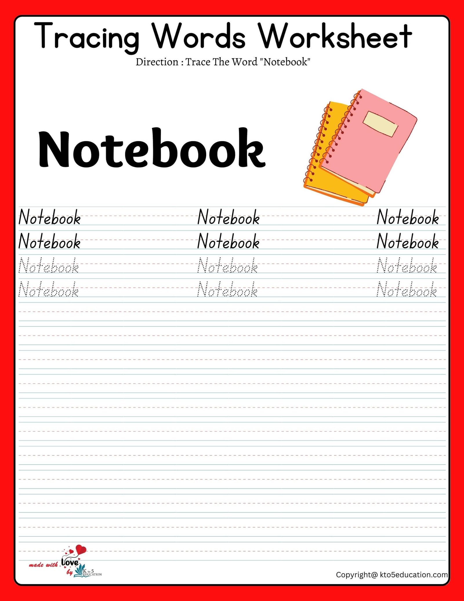 Trace The Word Notebook Worksheet