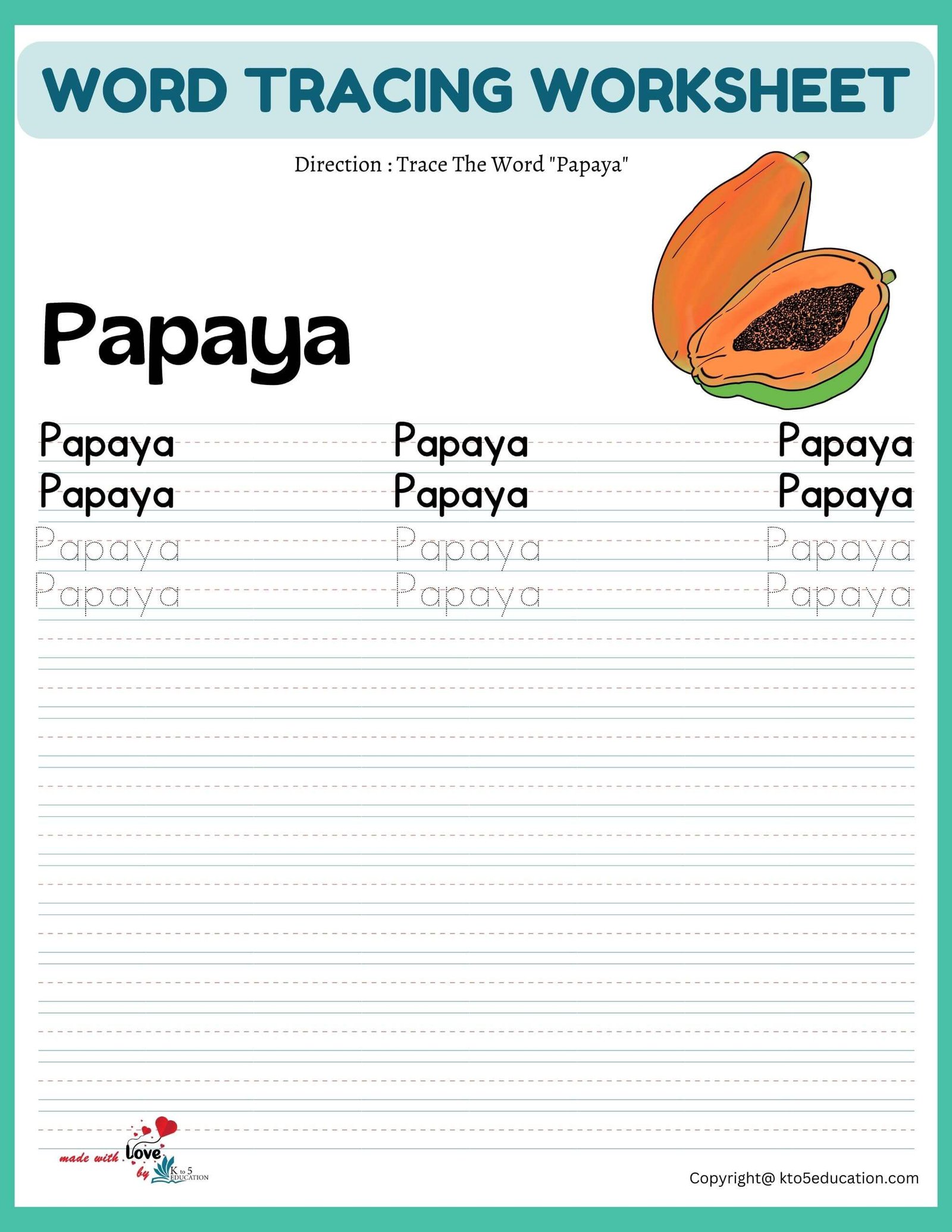 Trace The Word Papaya Worksheet