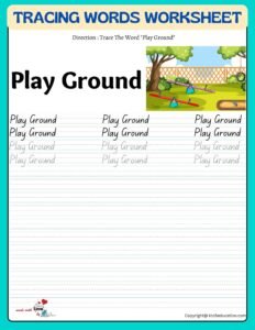 Trace The Word Play Ground Worksheet