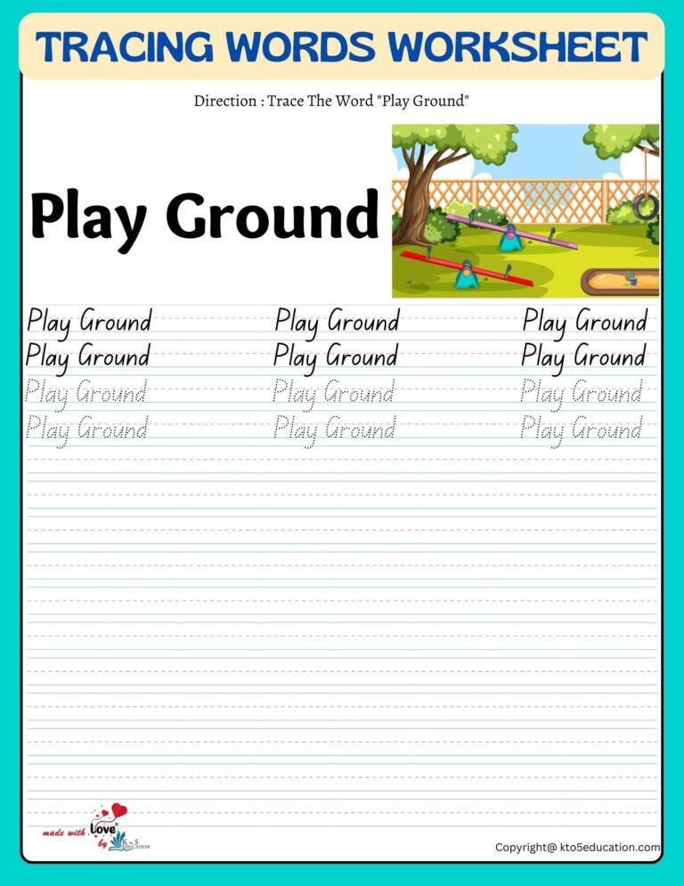 Trace The Word Play Ground Worksheet | FREE Download 