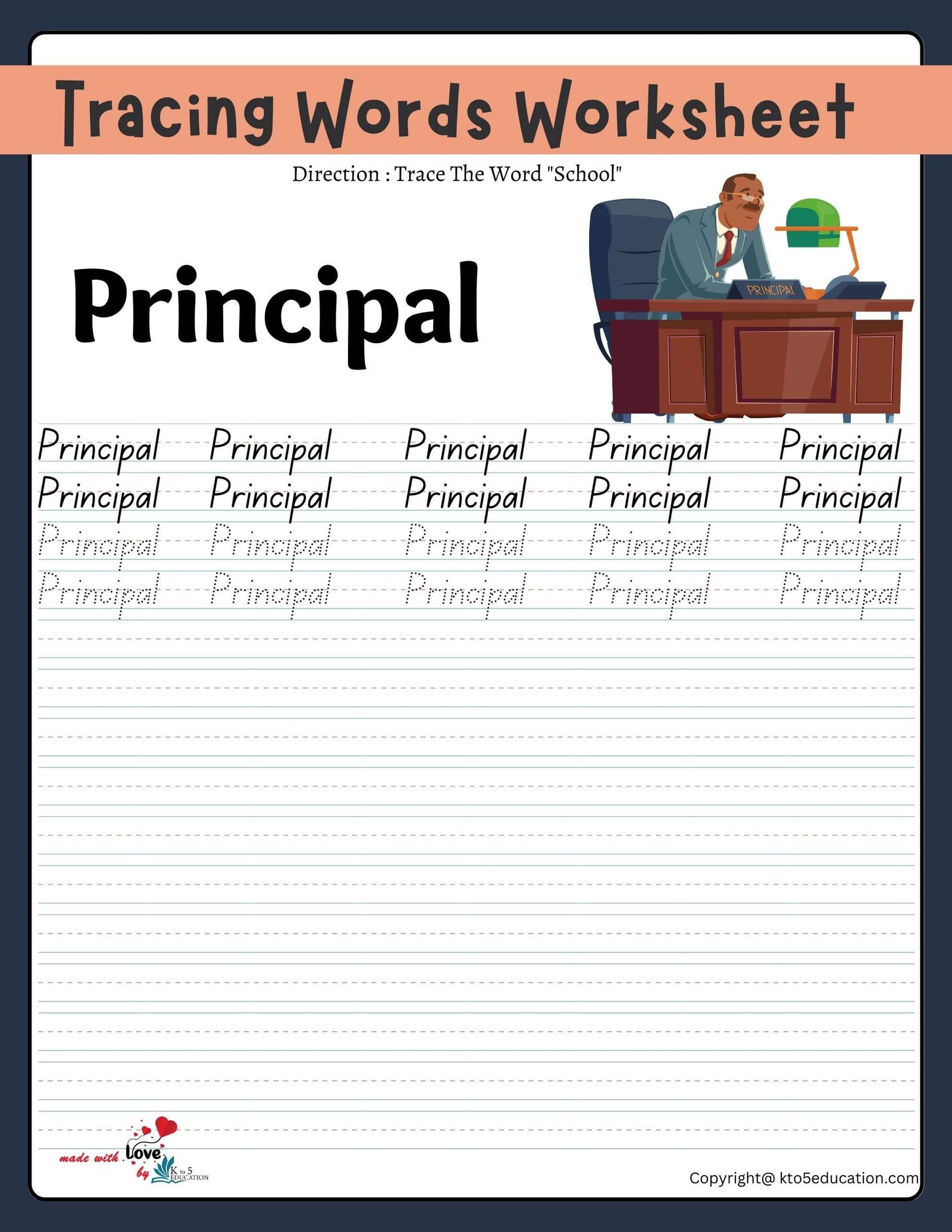 Trace The Word Principal Worksheet