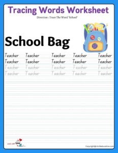 Trace The Word School Bag Worksheet