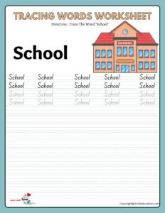 Trace The Word School Worksheet