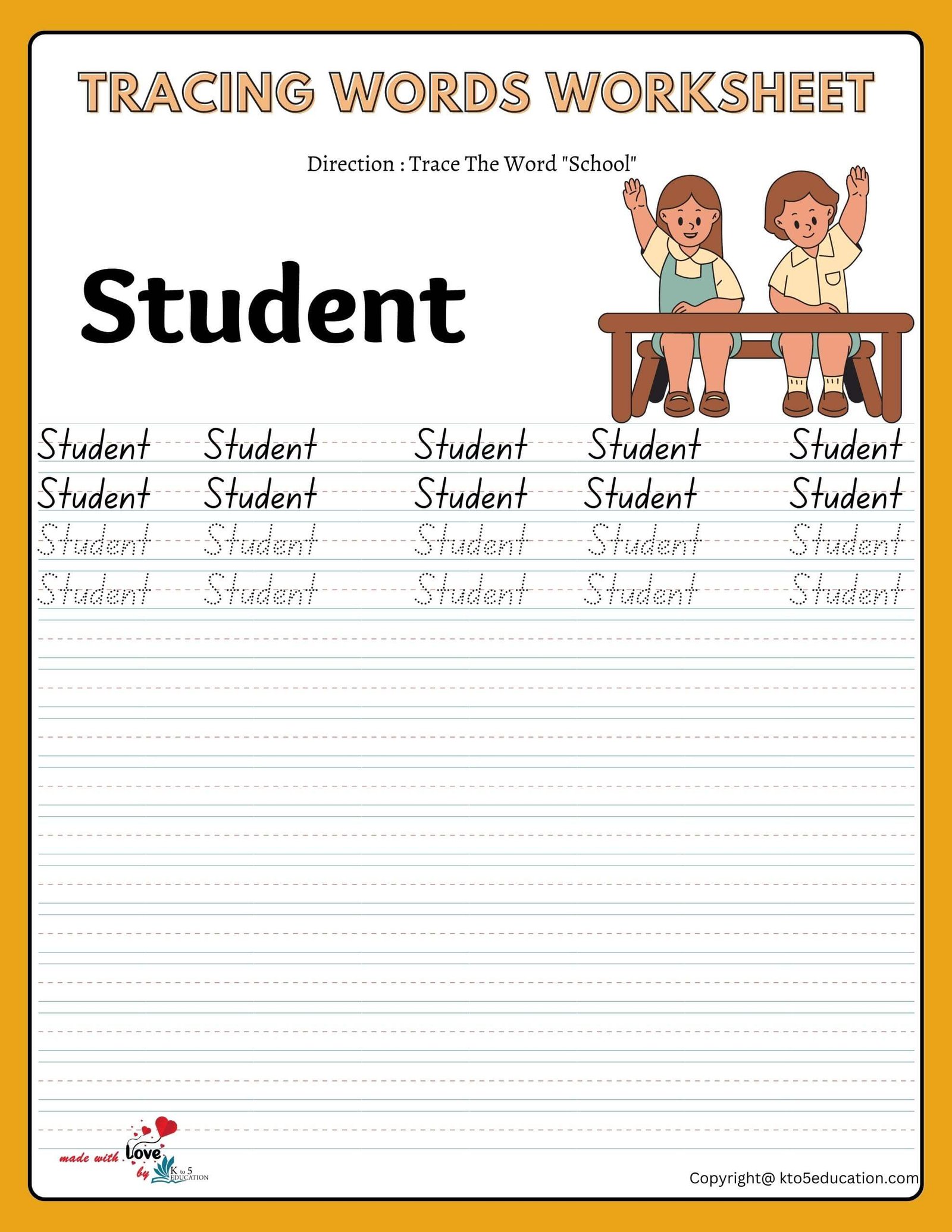 Trace The Word Student Worksheet