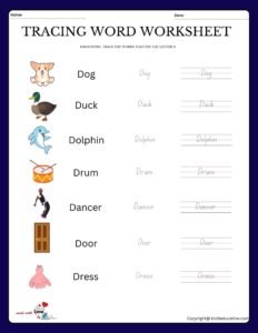 Trace The Words That Use The Letter D Worksheet