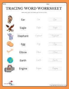 Trace The Words That Use The Letter E Worksheet