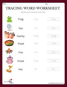 Trace The Words That Use The Letter F Worksheet